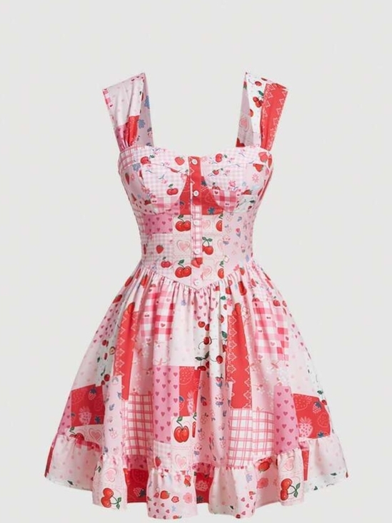 SHEIN Dresses & Skirts - Pink Cherry Patchwork Sundress
